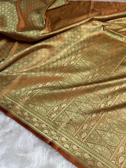 Orange Jamawar Tanchoi Katan Silk Saree SKTM-12