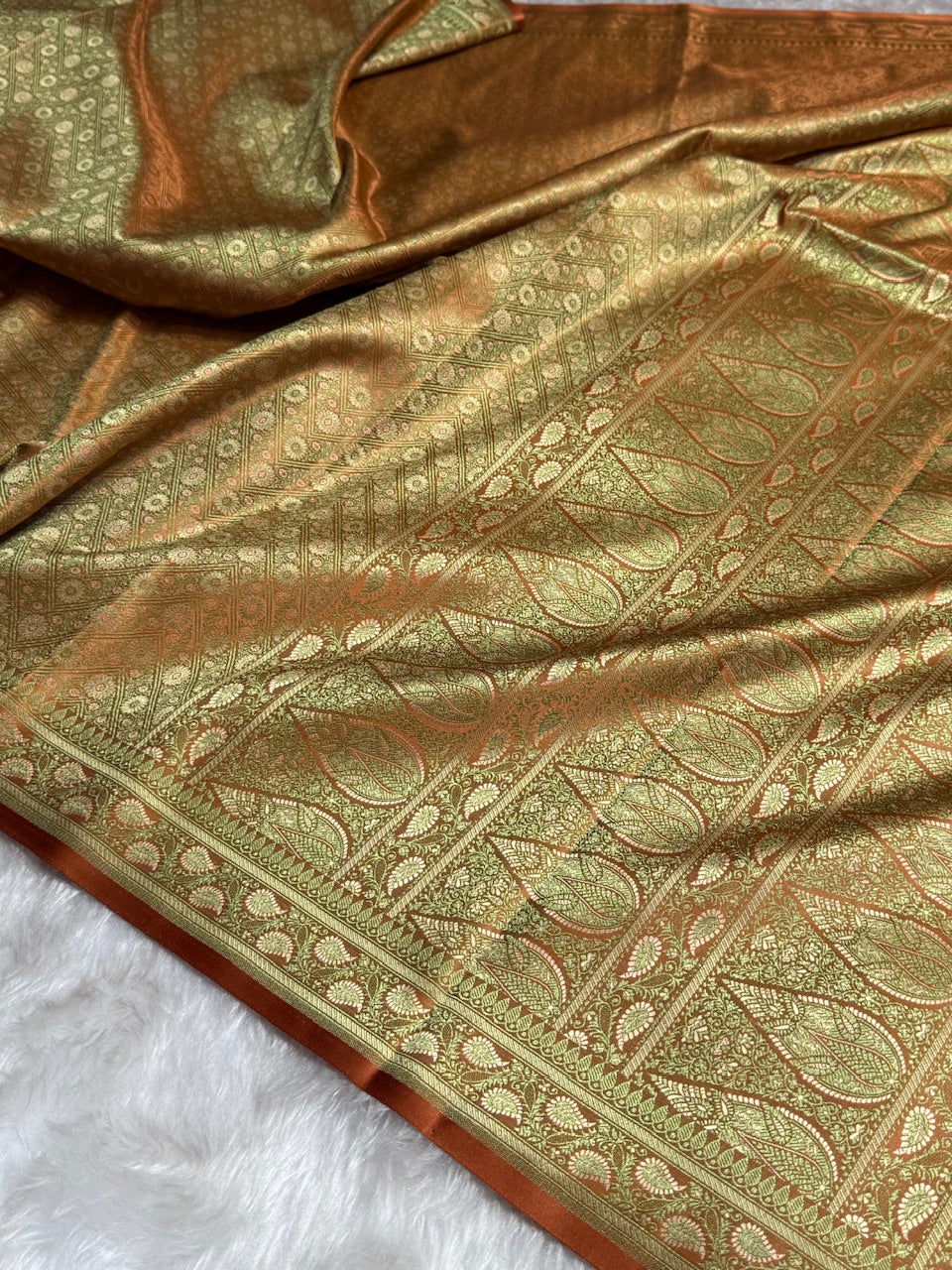 Orange Jamawar Tanchoi Katan Silk Saree SKTM-12