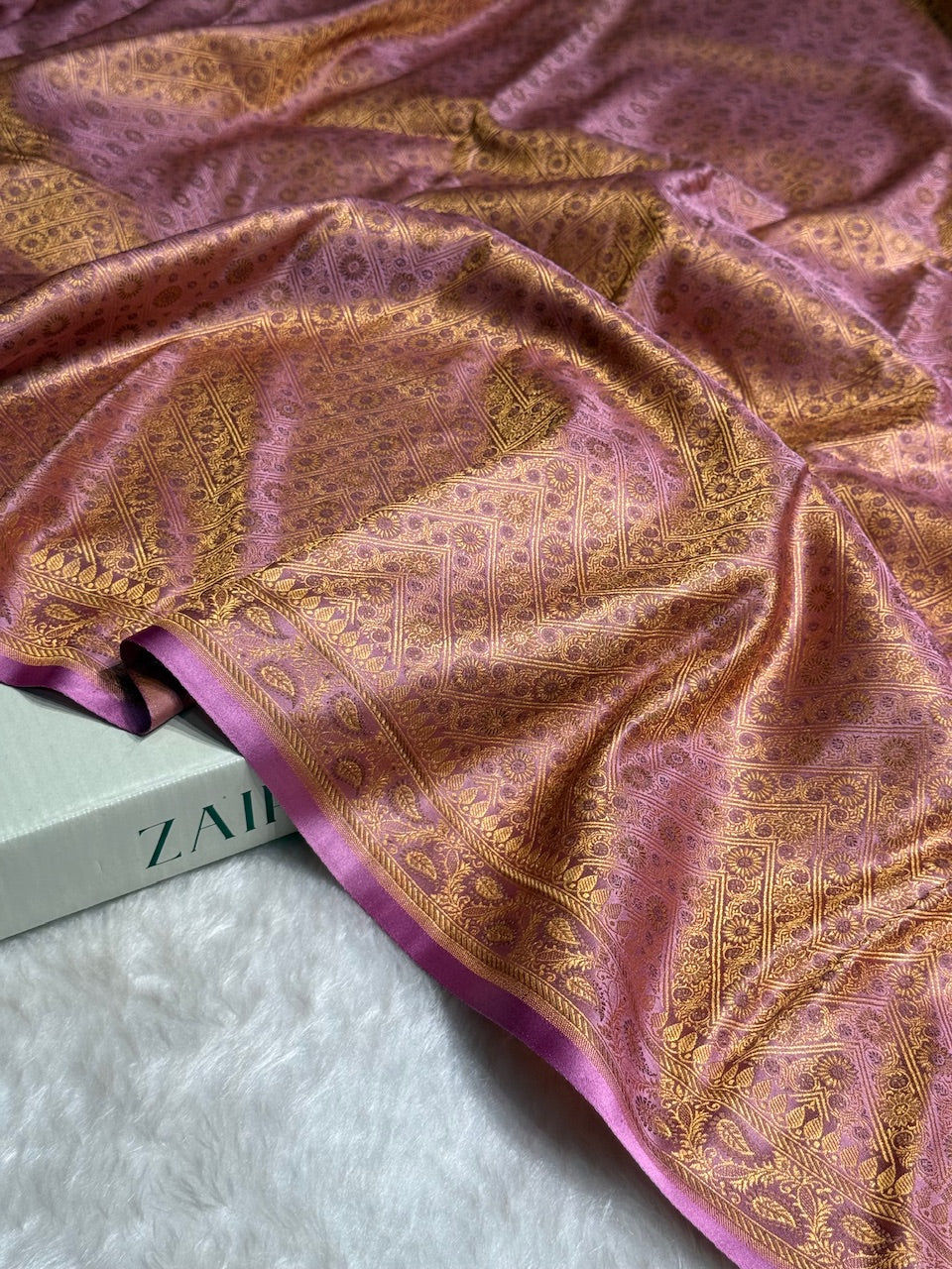 Dusty Lavender Jamawar Tanchoi Katan Silk Saree SKTM-12