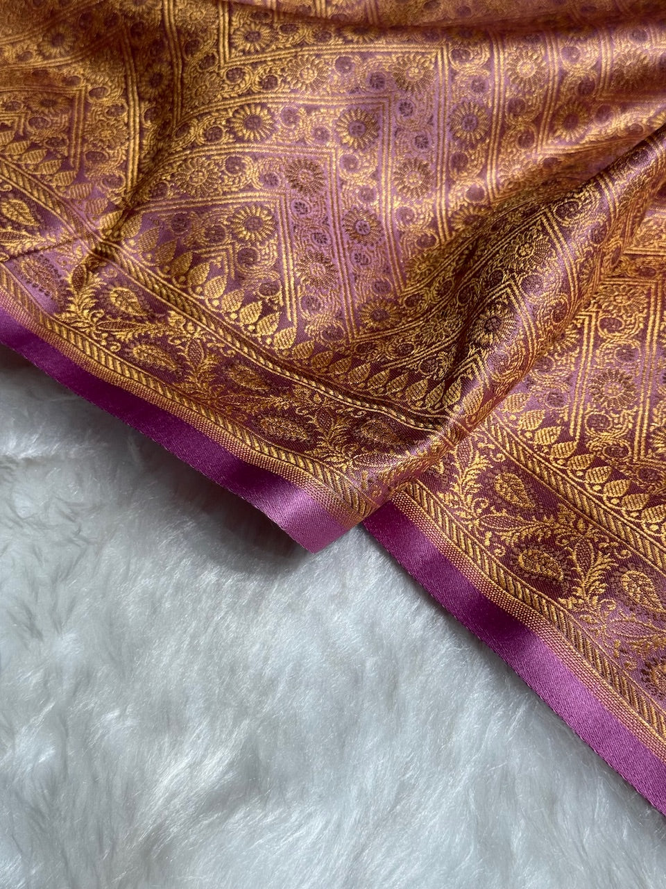 Dusty Lavender Jamawar Tanchoi Katan Silk Saree SKTM-12