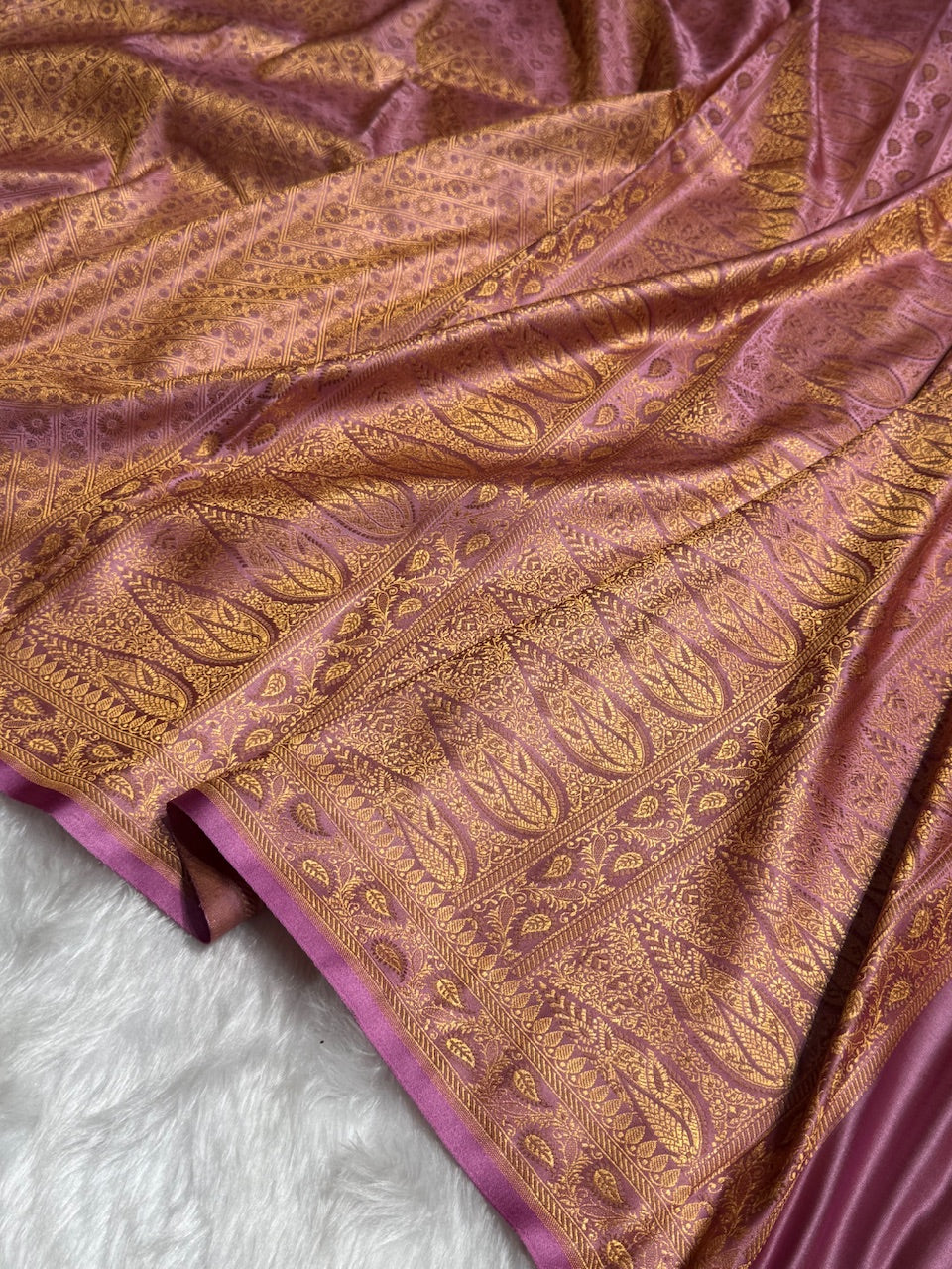 Dusty Lavender Jamawar Tanchoi Katan Silk Saree SKTM-12