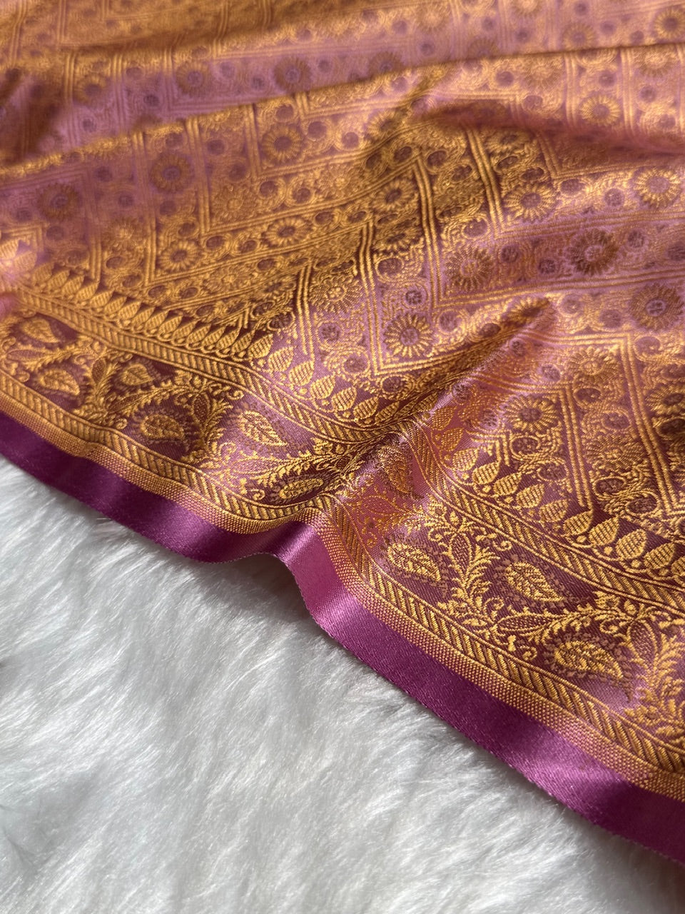 Dusty Lavender Jamawar Tanchoi Katan Silk Saree SKTM-12