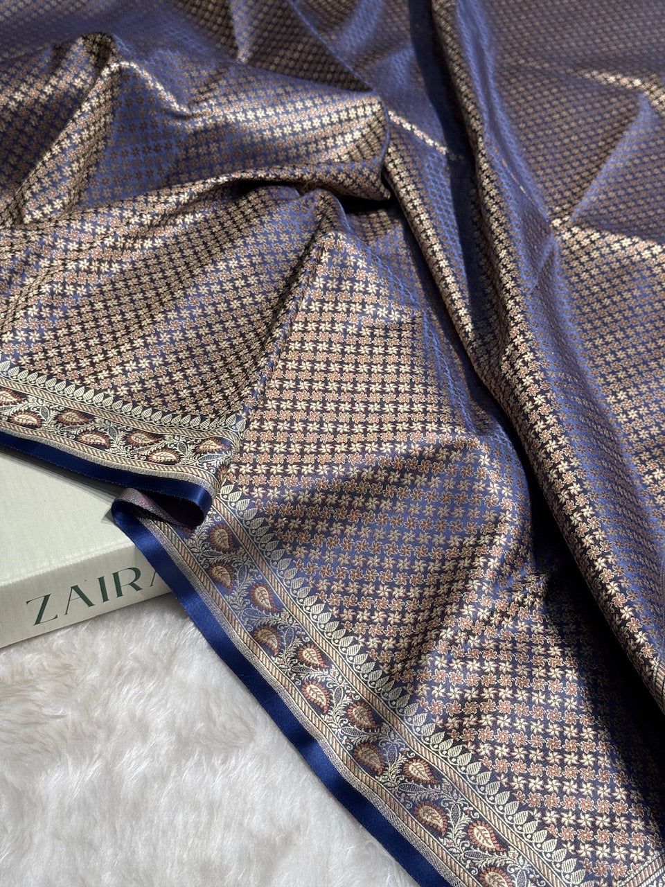 Royal Blue Jamawar Tanchoi Katan Silk Saree SKTM-15