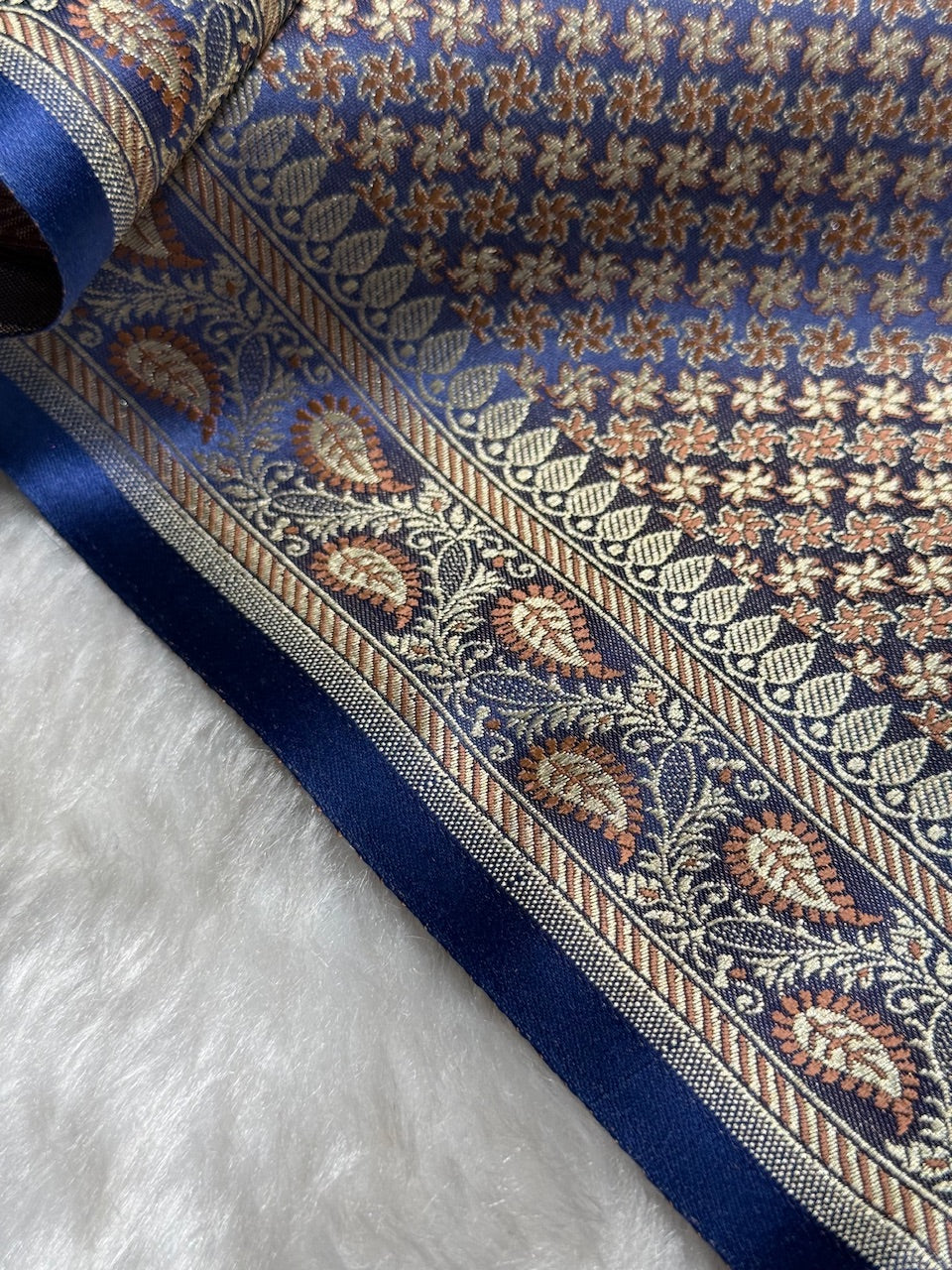 Royal Blue Jamawar Tanchoi Katan Silk Saree SKTM-15