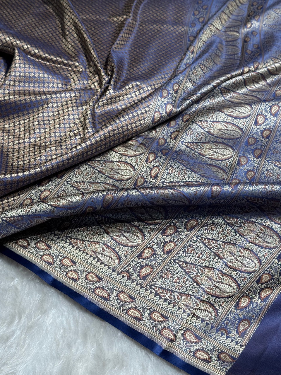 Royal Blue Jamawar Tanchoi Katan Silk Saree SKTM-15