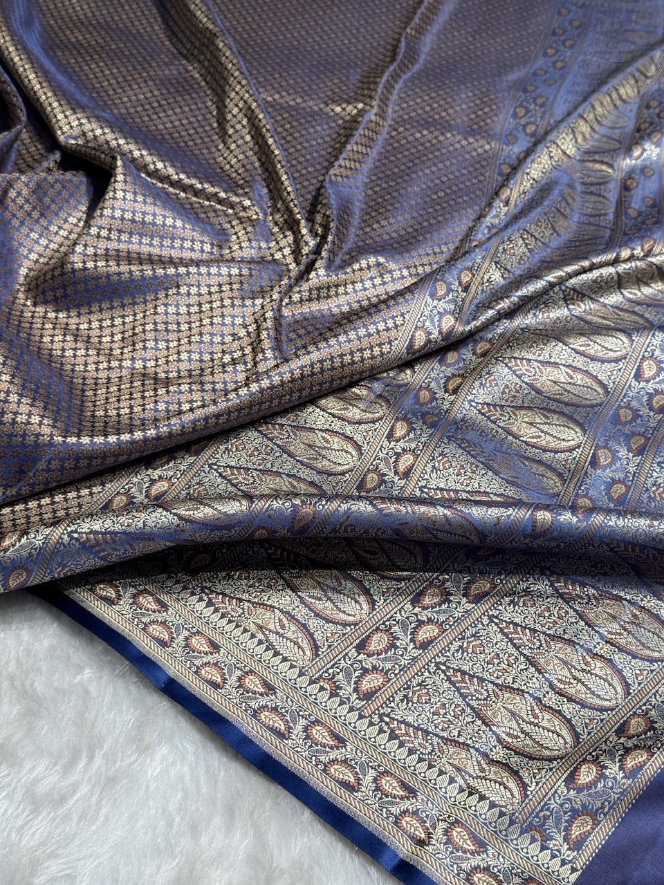 Royal Blue Jamawar Tanchoi Katan Silk Saree SKTM-15