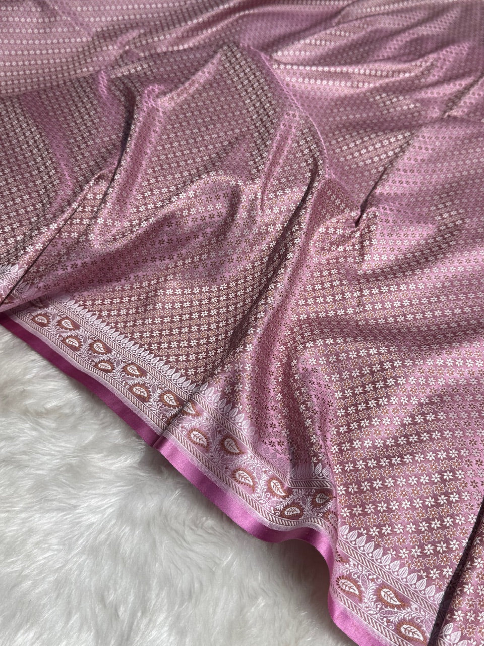 Baby Pink Jamawar Tanchoi Katan Silk Saree SKTM-15