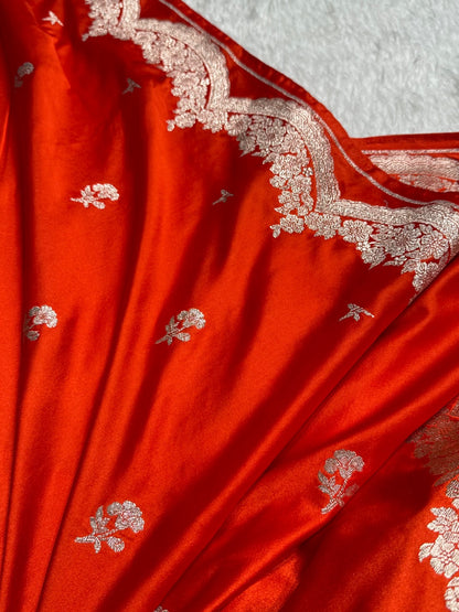 Scallop Orange Booti Mashru Silk Saree