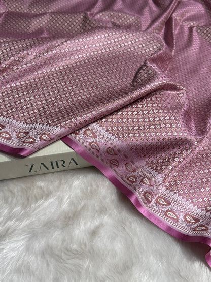 Baby Pink Jamawar Tanchoi Katan Silk Saree SKTM-15