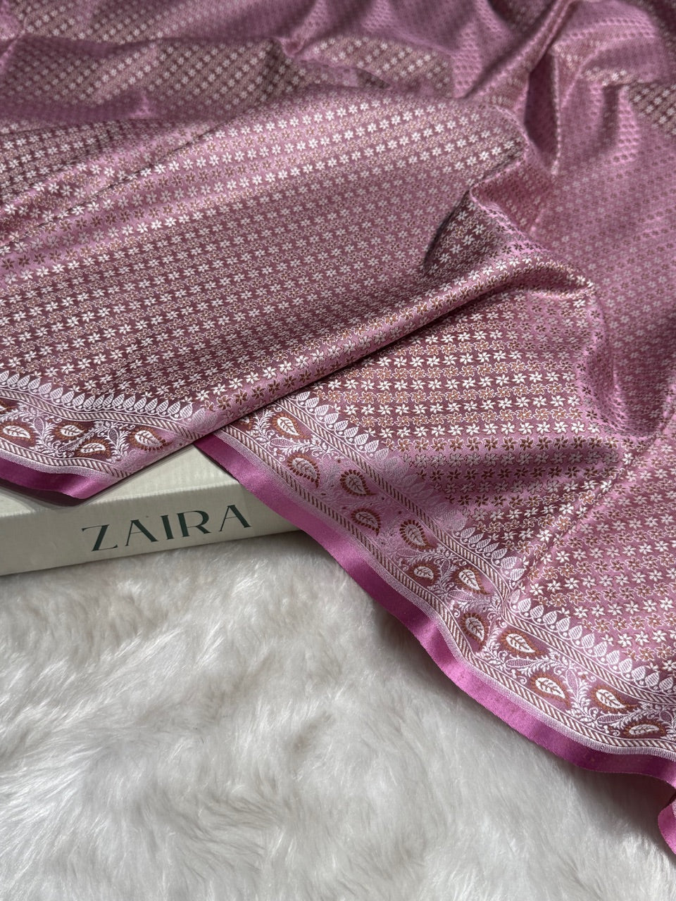Baby Pink Jamawar Tanchoi Katan Silk Saree SKTM-15