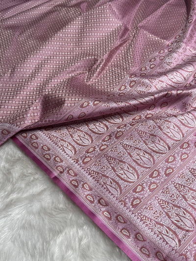 Baby Pink Jamawar Tanchoi Katan Silk Saree SKTM-15