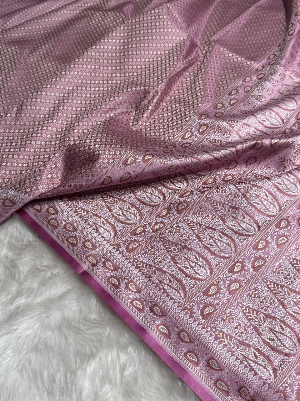 Baby Pink Jamawar Tanchoi Katan Silk Saree SKTM-15