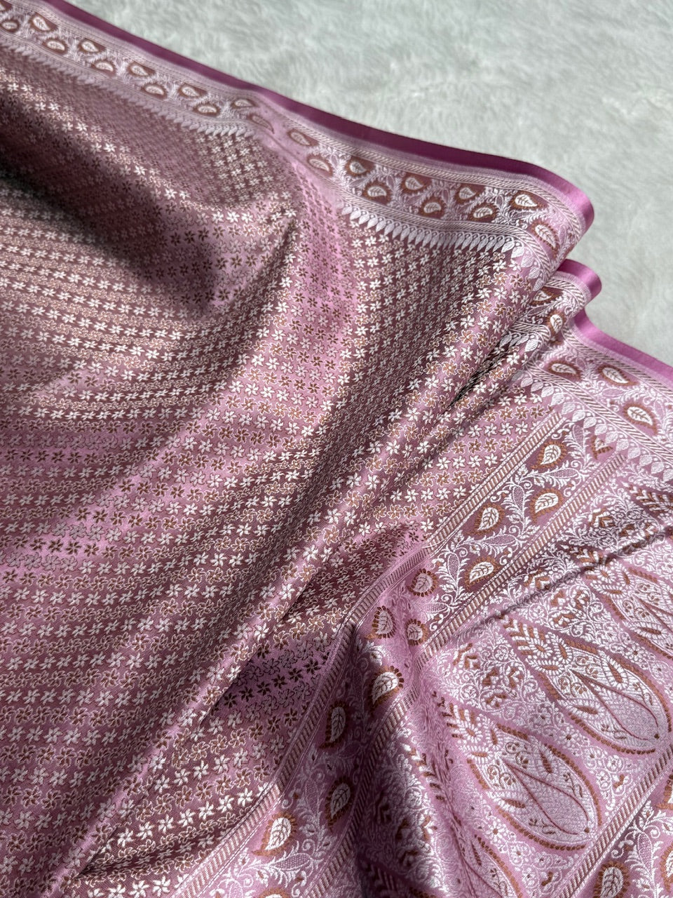 Baby Pink Jamawar Tanchoi Katan Silk Saree SKTM-15