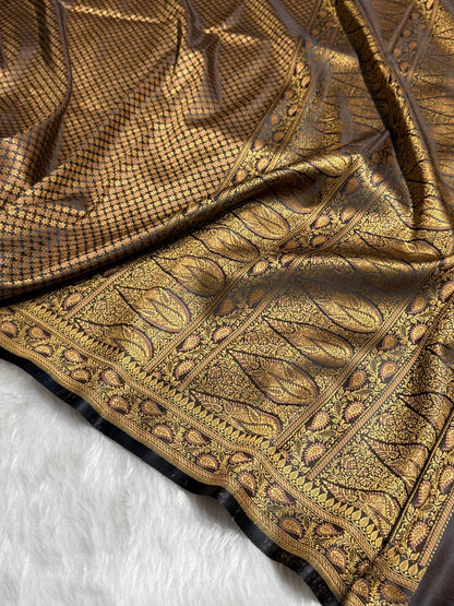Black Jamawar Tanchoi Katan Silk Saree SKTM-15