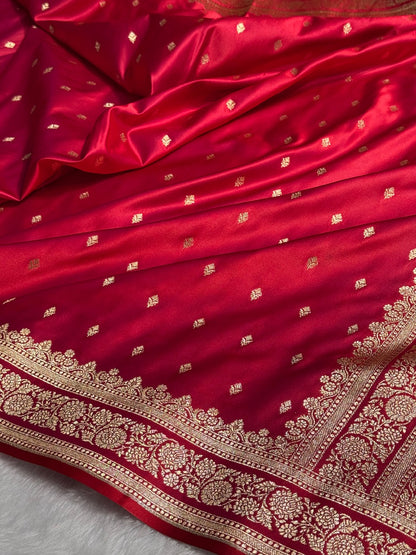 Red Booti Pattern Satin Katan Silk Saree SK51