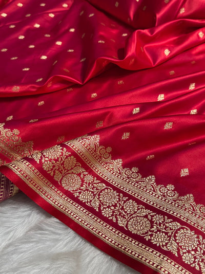 Red Booti Pattern Satin Katan Silk Saree SK51