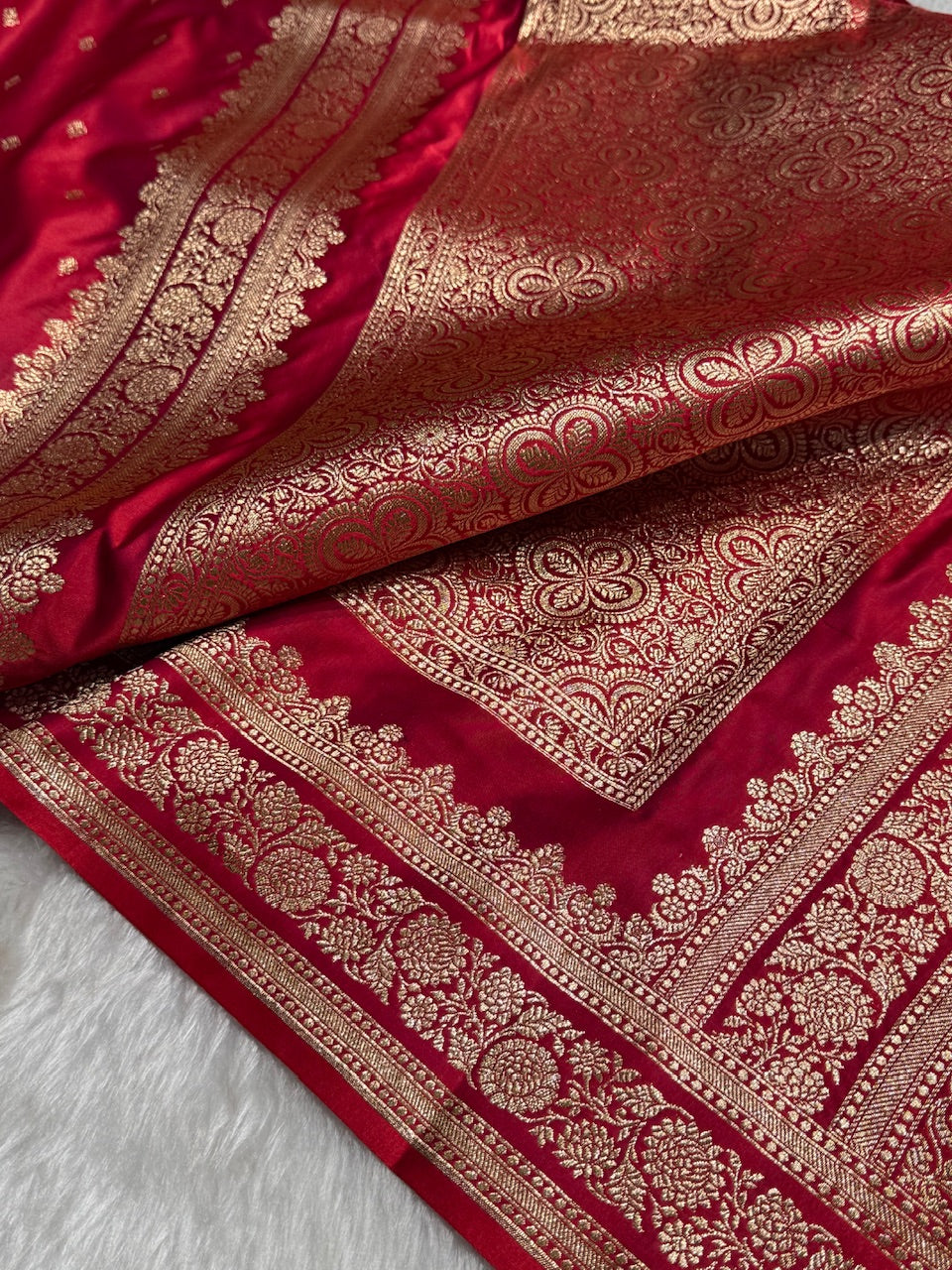 Red Booti Pattern Satin Katan Silk Saree SK51