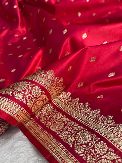Red Booti Pattern Satin Katan Silk Saree SK51