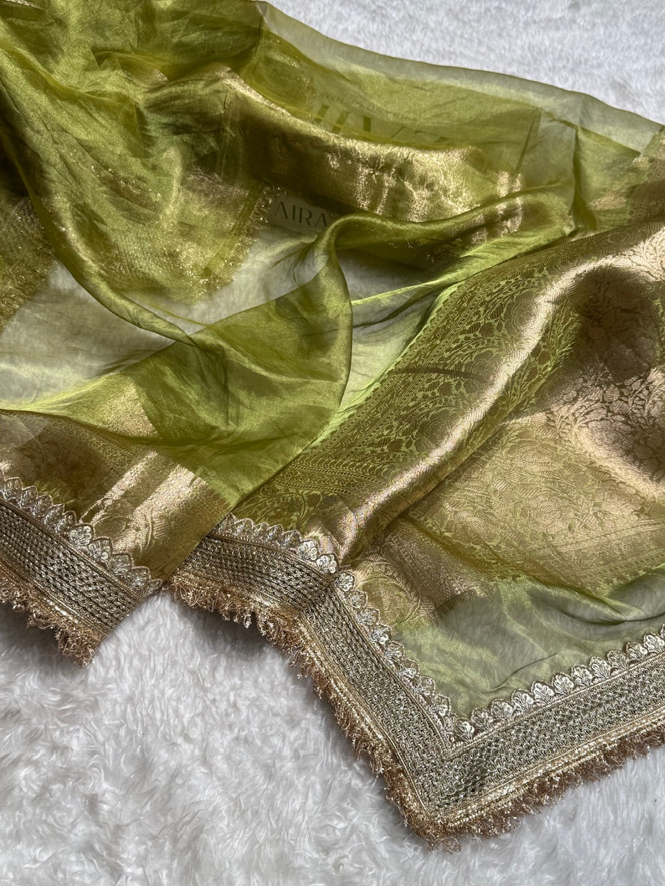 Mehandi Shade Pure Tissue Silk Saree with Gotta Patti PTGP-03