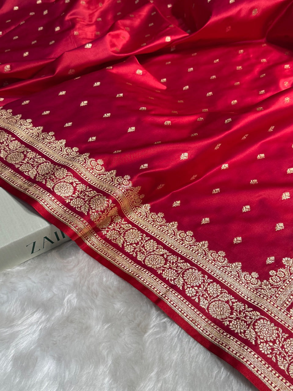 Red Booti Pattern Satin Katan Silk Saree SK51