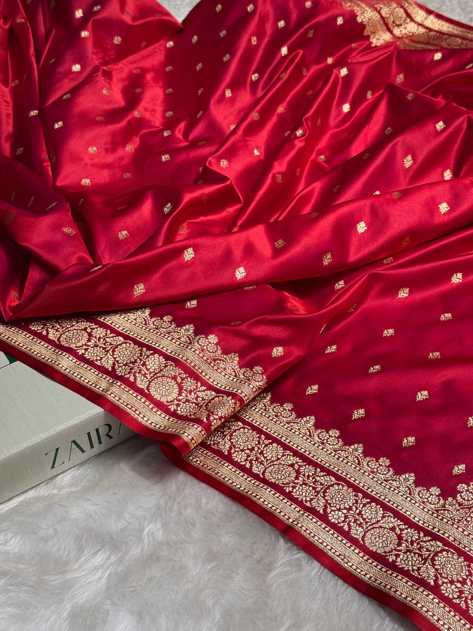 Red Booti Pattern Satin Katan Silk Saree SK51