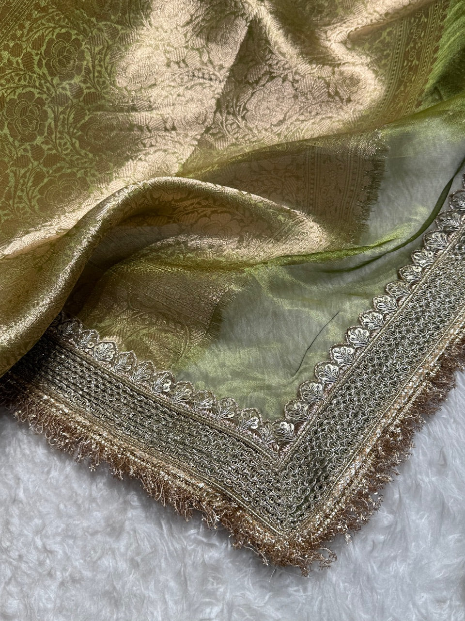 Mehandi Shade Pure Tissue Silk Saree with Gotta Patti PTGP-03
