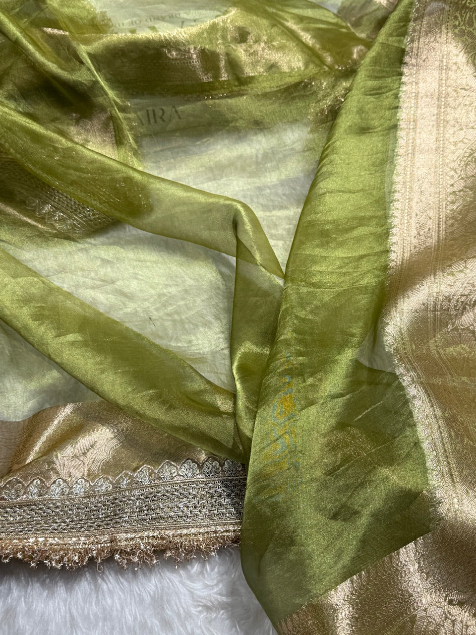 Mehandi Shade Pure Tissue Silk Saree with Gotta Patti PTGP-03