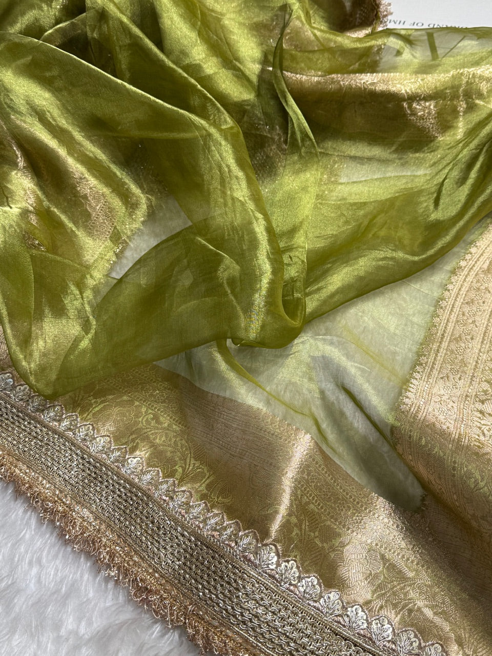 Mehandi Shade Pure Tissue Silk Saree with Gotta Patti PTGP-03