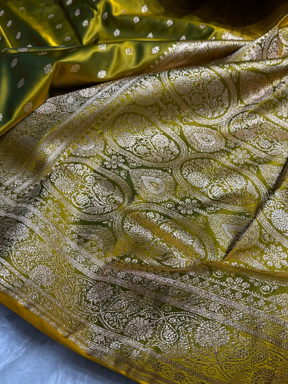 Mehandi Booti Pattern Satin Katan Silk Saree SK53