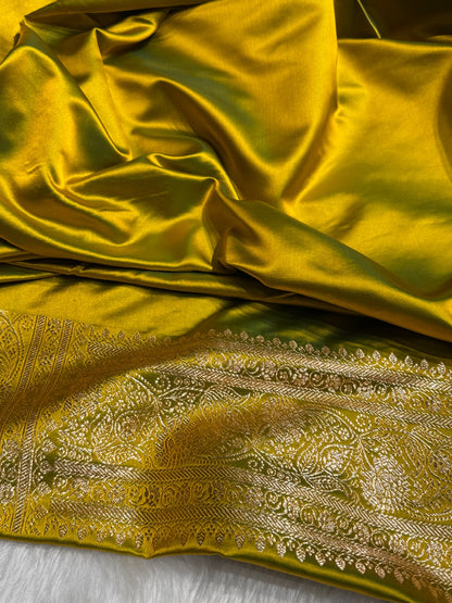 Mehandi Booti Pattern Satin Katan Silk Saree SK53