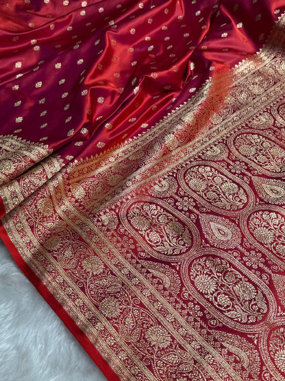 Red Booti Pattern Satin Katan Silk Saree SK53