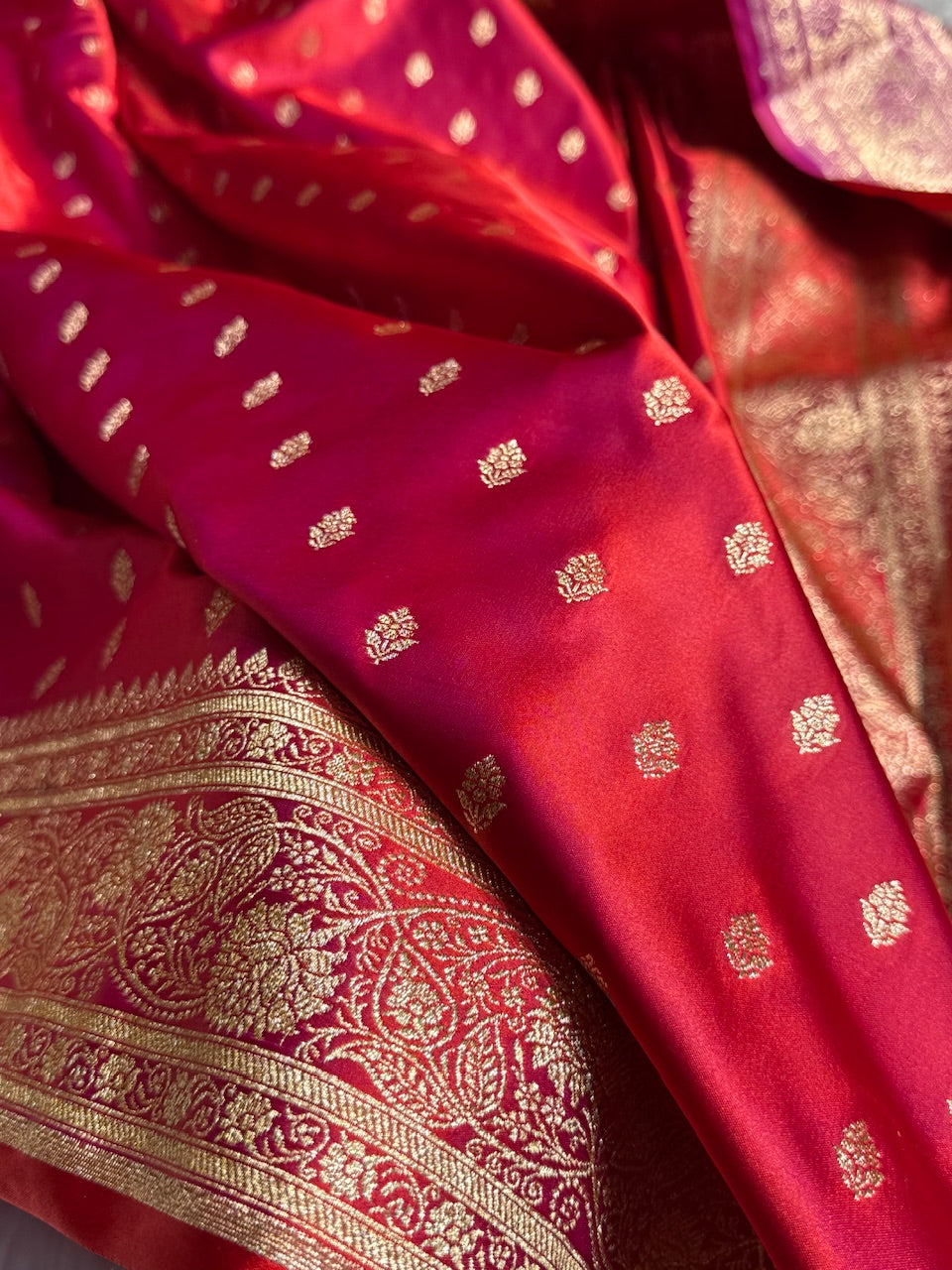 Red Booti Pattern Satin Katan Silk Saree SK53