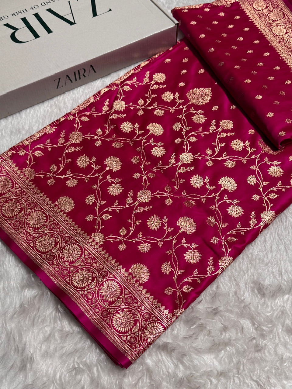 Rani Pink Banarasi Jaal Katan Silk Saree