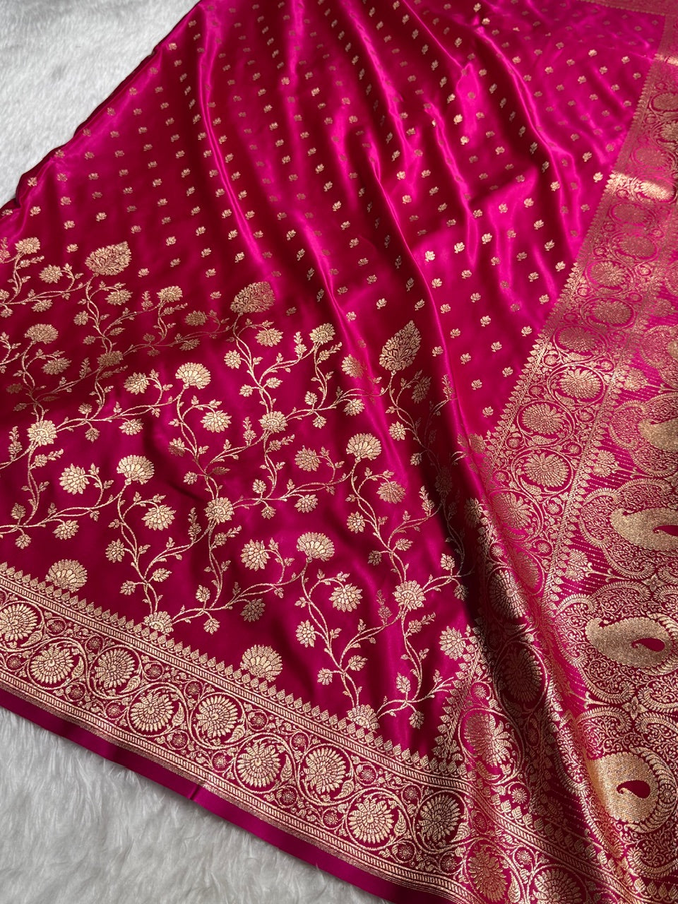 Rani Pink Banarasi Jaal Katan Silk Saree