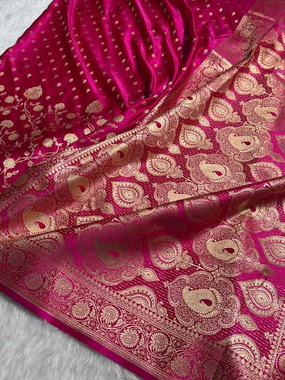 Rani Pink Banarasi Jaal Katan Silk Saree