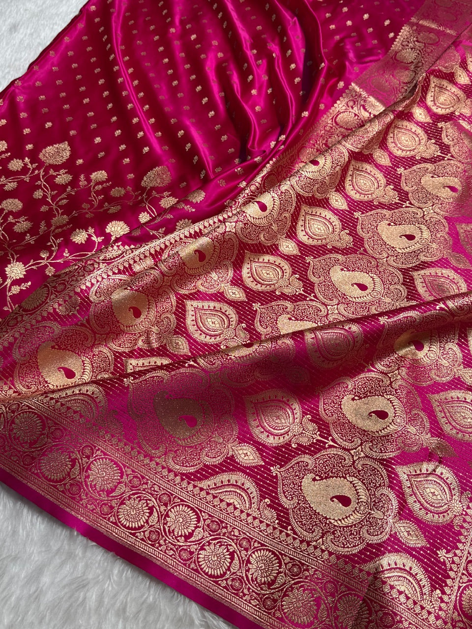 Rani Pink Banarasi Jaal Katan Silk Saree