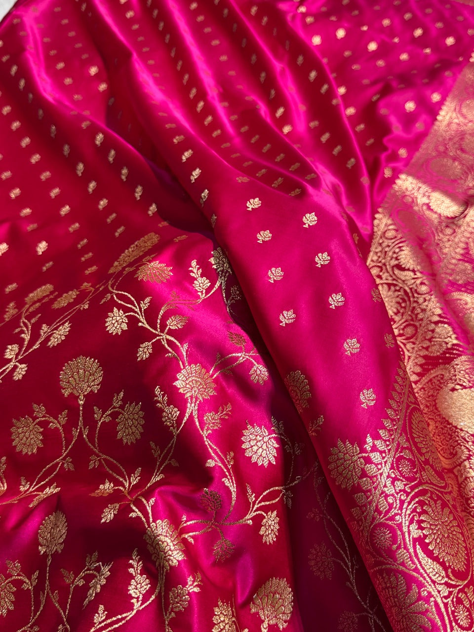 Rani Pink Banarasi Jaal Katan Silk Saree