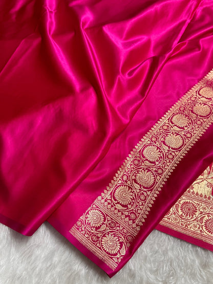 Rani Pink Banarasi Jaal Katan Silk Saree