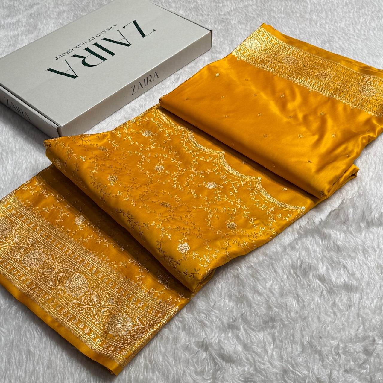 Yellow Banarasi Jaal Katan Silk Saree