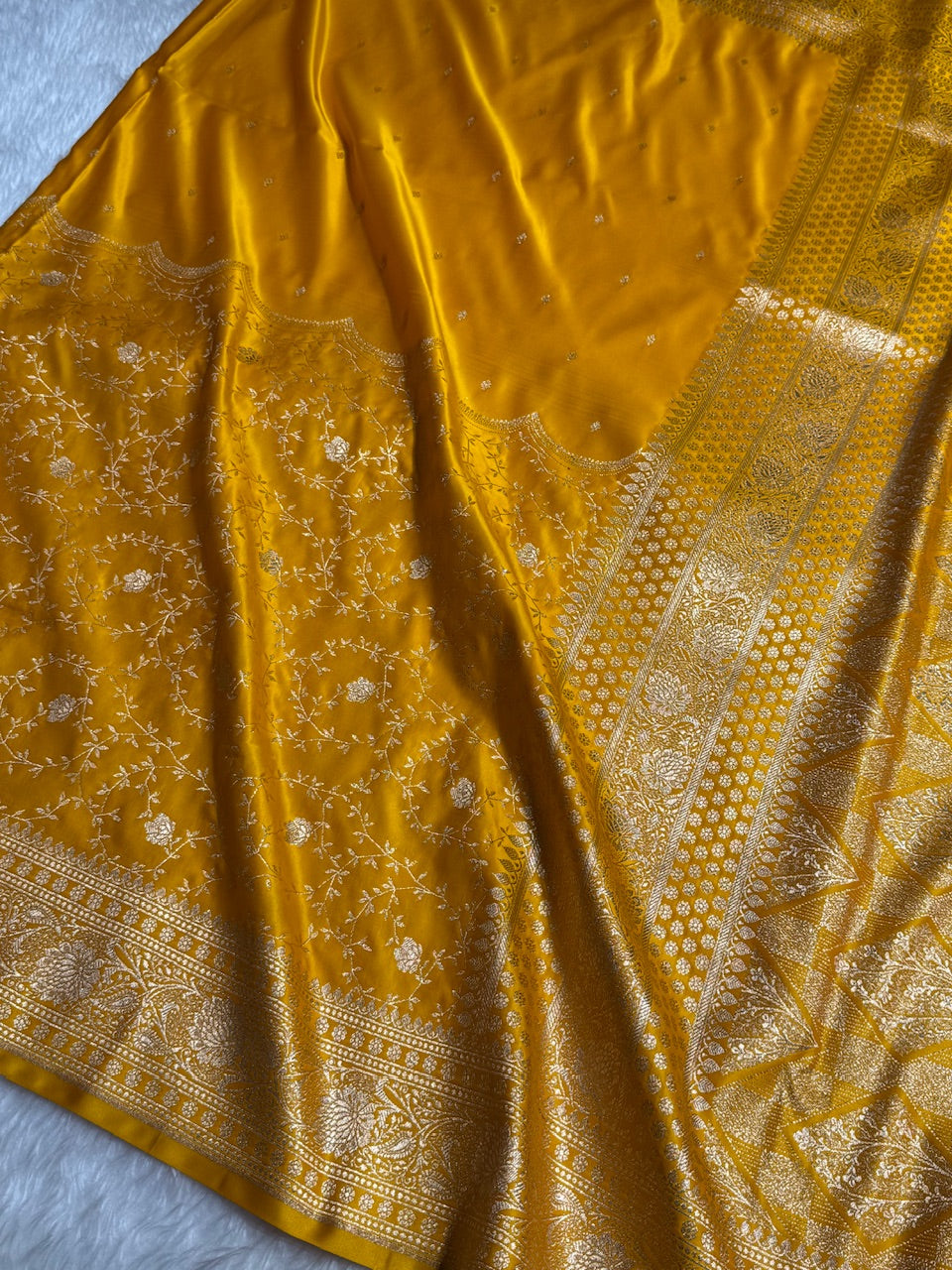 Yellow Banarasi Jaal Katan Silk Saree