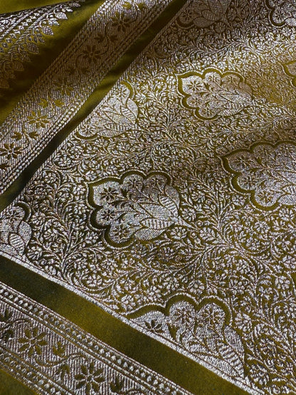 Mehandi Booti Pattern Satin Katan Silk Saree SK54