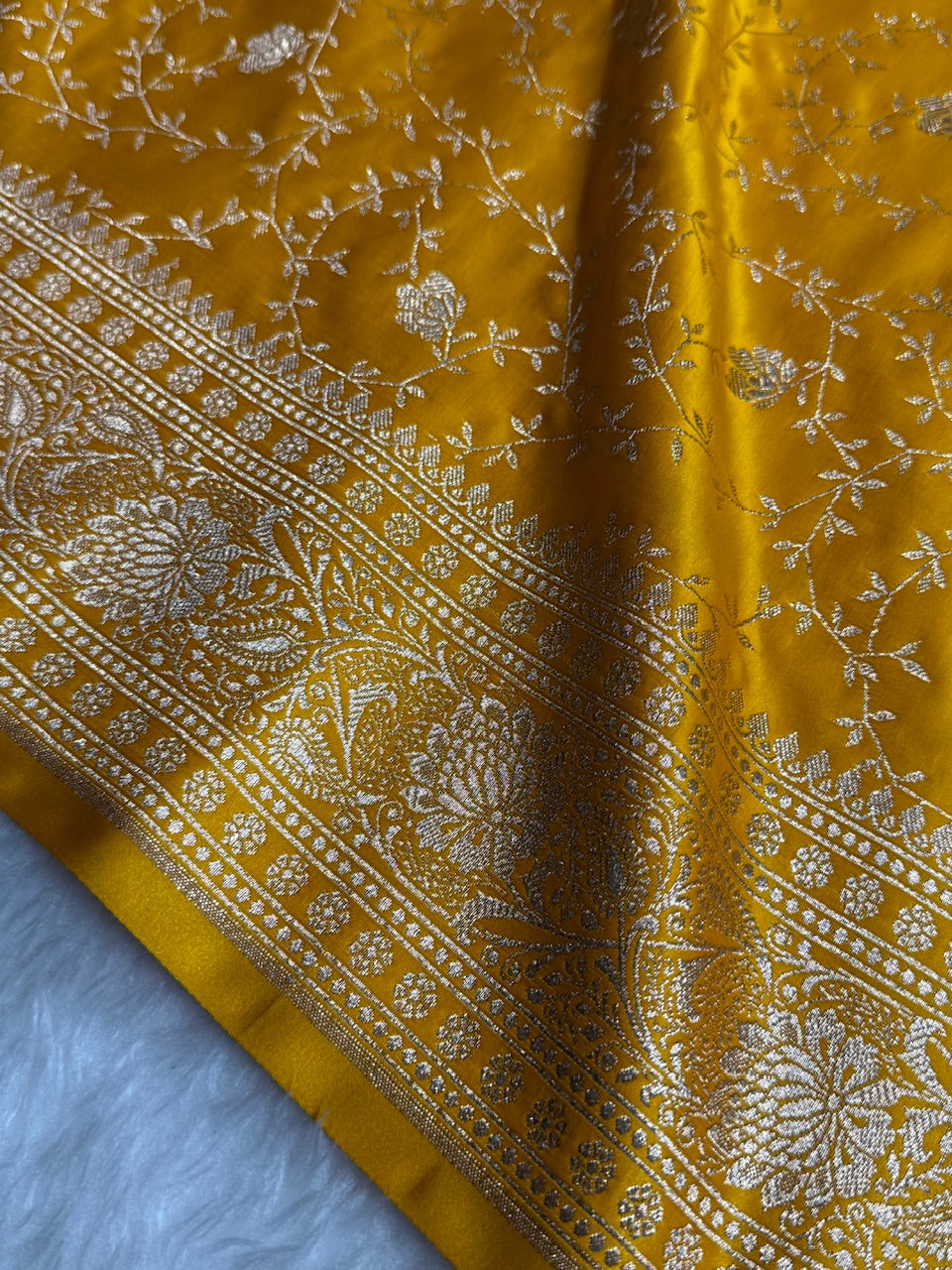 Yellow Banarasi Jaal Katan Silk Saree