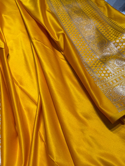 Yellow Banarasi Jaal Katan Silk Saree