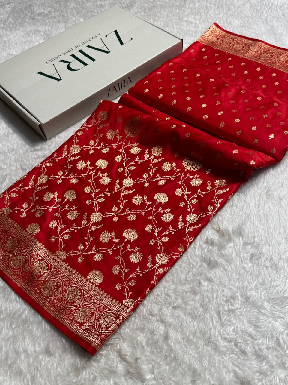 Red Banarasi Jaal Katan Silk Saree