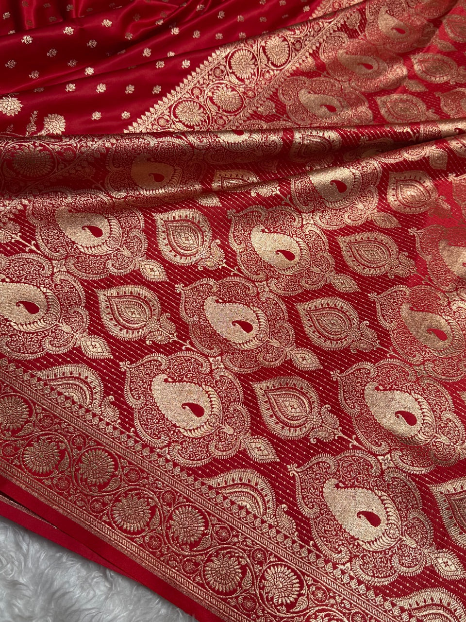 Red Banarasi Jaal Katan Silk Saree
