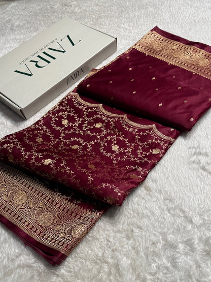 Dark Purple Banarasi Jaal Katan Silk Saree