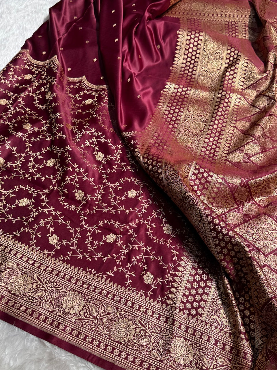 Dark Purple Banarasi Jaal Katan Silk Saree
