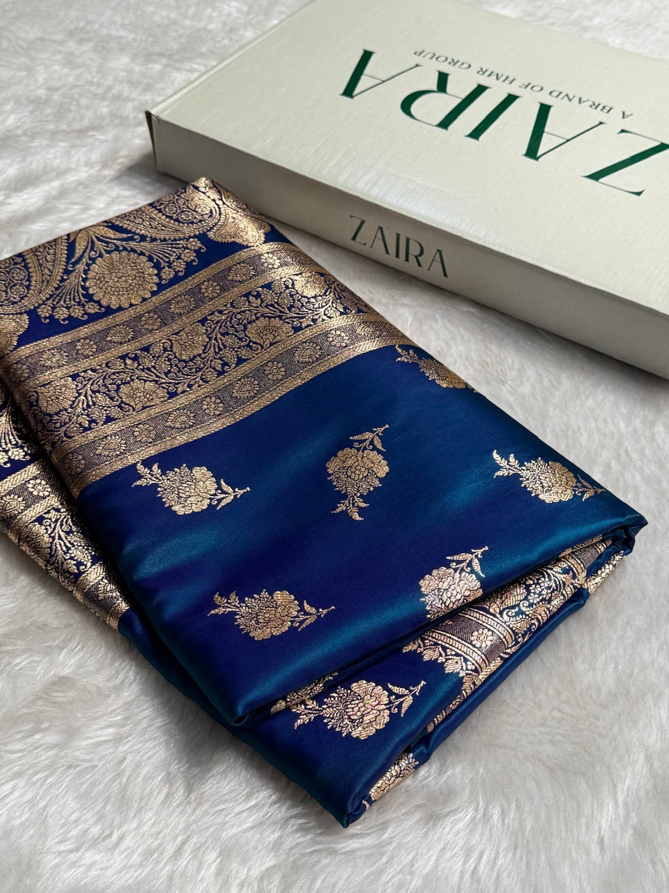 Satin Silk Saree Floral Boota in Peacock Shades SS26