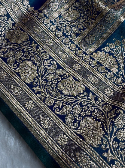 Satin Silk Saree Floral Boota in Peacock Shades SS26