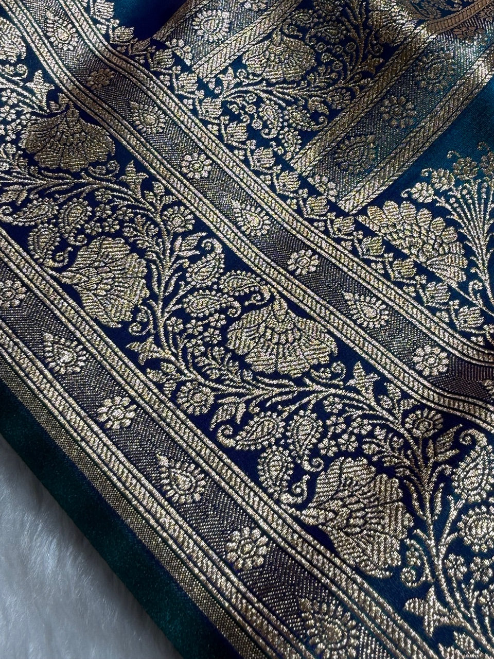Satin Silk Saree Floral Boota in Peacock Shades SS26